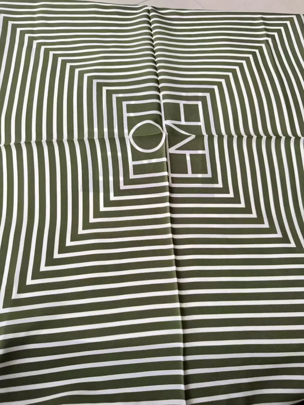 Totême Olive Green Chevron Stripe Square Silk Scarf